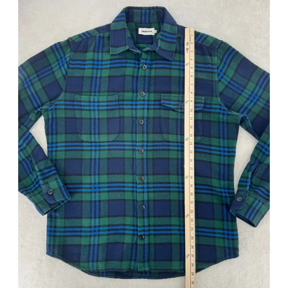 Taylor Stitch Crater Shirt Blue Green Flannel Heavyweight Plaid Button Down 42 L